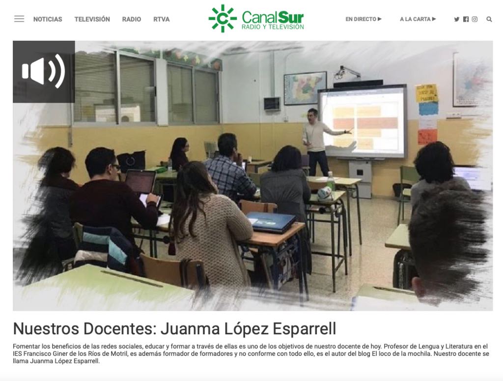 Imagen de Juan Manuel López Esparrell en un aula para Canal Sur